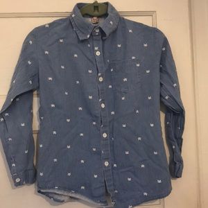 Blue Long sleeve Collared 🐱 Printed shirt